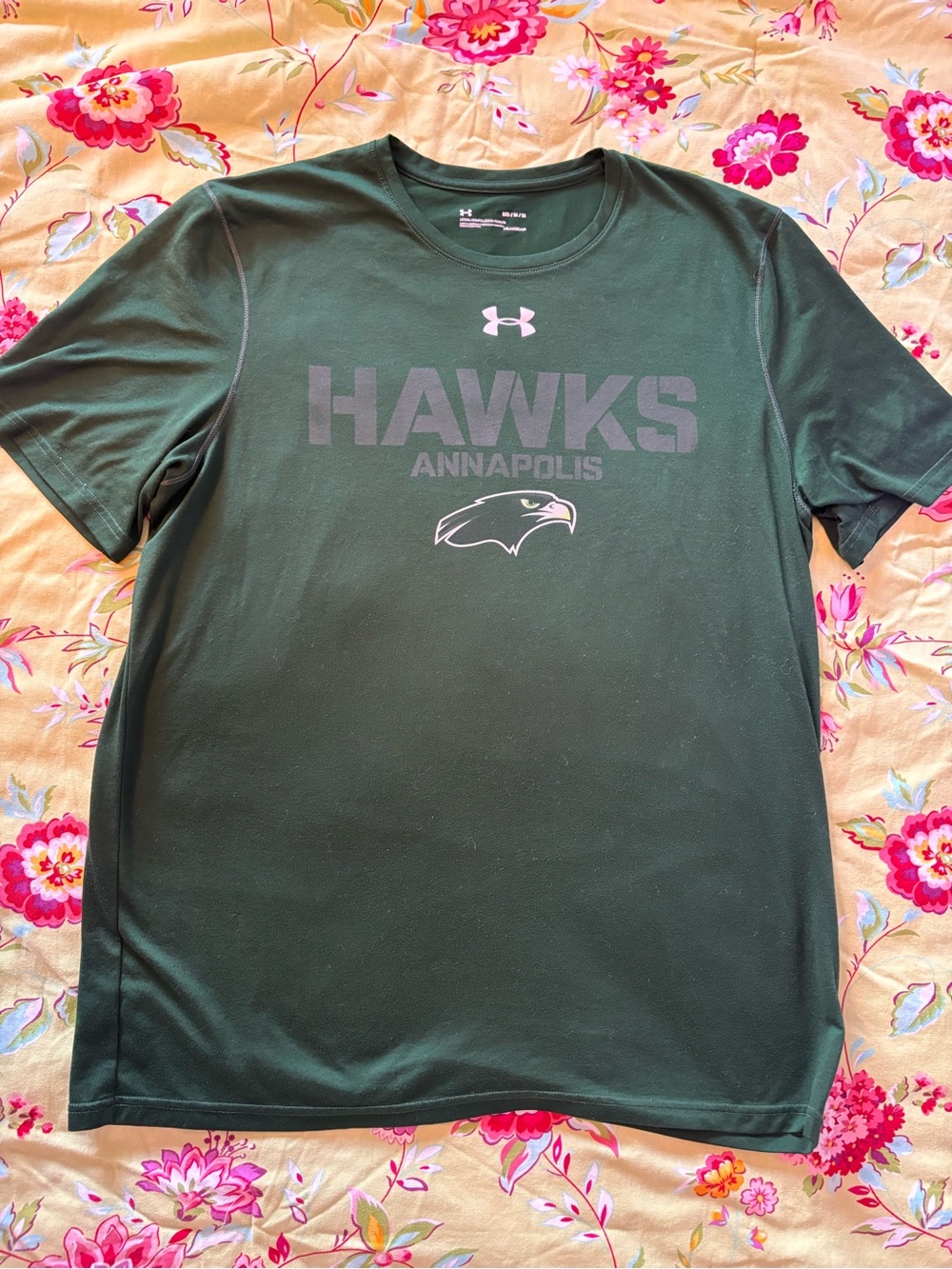 Annapolis Hawks x Under Armour heatgear dark green tee t-shirt med 28x23 GUC